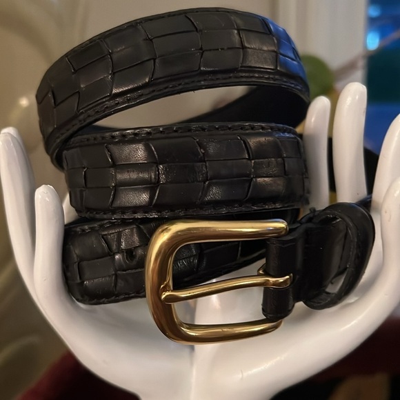 Men’s Black Braided Full Grain Leather Belt Solid Brass Buckle Size 38 - Picture 4 of 12